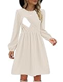 CzzzyL Nursing Dress Breastfeeding Womens Winter Knee Length Babydoll Maternity Pleated Long Sleeve Cocktail Clothing(White,Medium)
