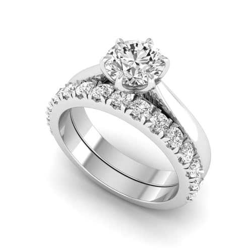 14K Gold 1.75 Carat Round Lab Grown Diamond (1 Ct, F, VVS2) IGI Certified Solitaire Engagement Anniversary Wedding Ring Set For Womens