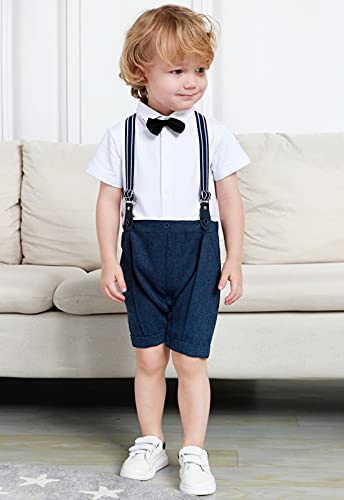 Image of A&J DESIGN 4pcs Baby Boys Suit, Gentleman Outfits 3 Months - 18 Months, Romper & Vest & Berets Hat & Bow Tie