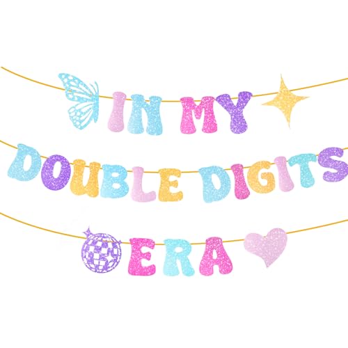 Maxqzin In My Double Digits Era Banner, 10 Year Old 10th Birthday Girl Banner, Pink Glitter Birthday Banner Double Digits Banner Birthday Decorations Banner DIY Friendship Bracelet Banner