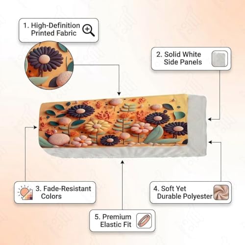 Image of Split AC Cover 1 ton, 1.5 ton to 2 Ton |Designer Digital Print Indoor AC Dust Cover | Stretchable Lycra Fabric | 38x12x9 Inch | Washable Polyester AC Indoor Unit Cover | Dust Dirt Resistant