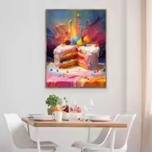 Toile gâteau crème 80x120cm encadrée pour un salon sans relief