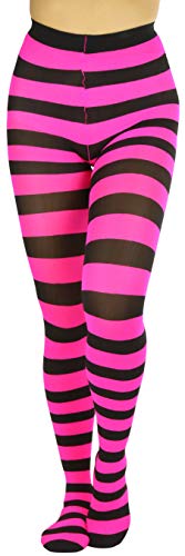 Image of ToBeInStyle Women's Wide Horizontal Contrast Stripe Tights Opaque Hosiery