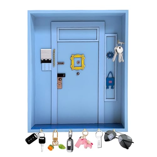 Friends Monica'S Door Wall Key Holder, Friends Key Hooks con Espacio De Almacenamiento Y 6 Ganchos Colgador Llaves Pared para Amantes De Los Programas De TelevisióN para BañO Sala De Estar (Azul)
