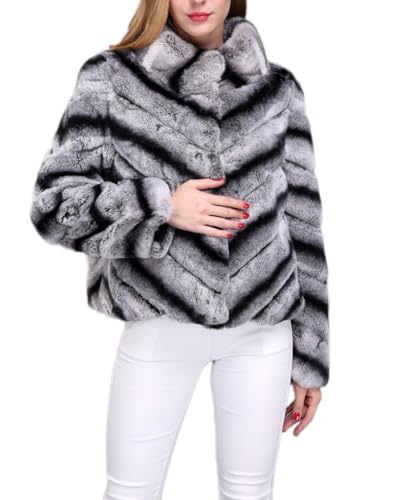 LVCOMEFF Lady Genuine Rex Rabbit Fur Chinchilla Outwear Plus size Coat Women Jacket (US, Alpha, X-Small, Regular, Regular)