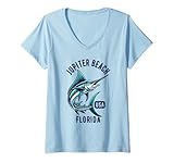 Photo Gallery donna jupiter beach florida usa pesca design maglietta con collo a v Photo Gallery donna jupiter beach florida usa pesca design maglietta con collo a v