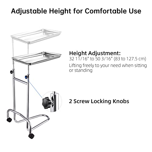 Aw Mobile Mayo Stainless Steel Adjustable Tray Stand Medical Doctor Tattoo Spa Salon Equipment 22Lbs Capacity #TOP2