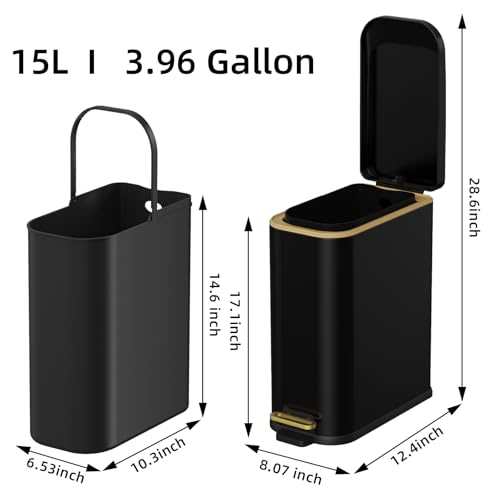 Image of KdbK Bathroom Trash Can with Soft Close Lid, 15L / 4 GallonRectangular Trash Can with Removable Wastebasket, Step Pedal, Slim Wastebasket for Bedroom, Home Office,B