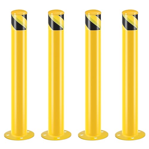 Safety Bollard Post, 42 Inch Height Steel Bollards, 3 Inch Diameter Parking Bollard, Yellow Powder Coated Safety Parking Barrier Post, for Traffic Sensitive Areas, 4 Pack