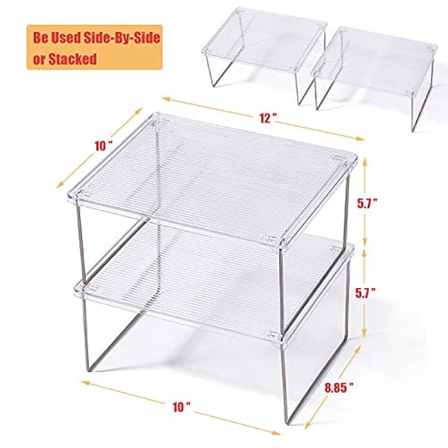 Pantry Organizer, Cabinet Storage Shelf Rack, Stackable Kitchen Cabinet, Foldable Countertop Shelf Organizer, 2 Pack