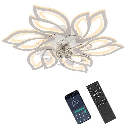 Xoeminor Ventilatore da Soffitto con Luce, 6 Velocità Motore Reversibile Plafoniera con Ventilatore Lampada con Ventilatore Silenzioso Design a Petalo per Camera da Letto Ideale per Famiglie