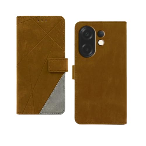 Image of amazon basics Vivo X200T 5G Flip Cover | Card Pockets Wallet & Stand | Flip Cover for Vivo X200T 5G (Brown with Grey)