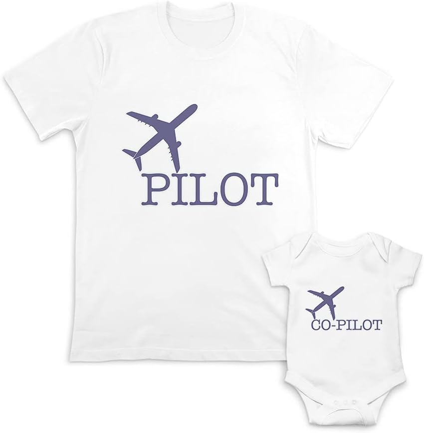 Father's Day Dad and Baby Matching Outfits Clothes Airplane Pilot Blue - Airplane Co Pilot Cotton Dad X-Large Baby Newborn A White