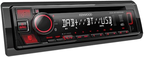 Kenwood KDC-BT450DAB CD-Autoradio mit DAB+ und Bluetooth Freisprecheinrichtung (Hochleistungstuner, Soundprozessor, USB, AUX, Spotify Control, 4x50 Watt, Tastenbeleuchtung rot)
