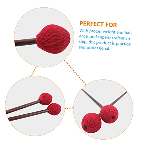 1 par de baquetas para marimba con mango rojo para práctica de tambor de lengüeta, baquetas suaves de hilo para principiantes y profesionales miniatura 3