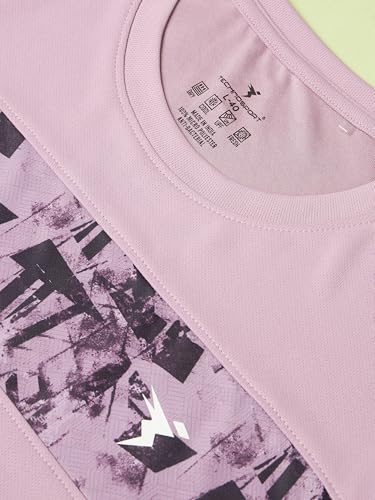 Image of TECHNOSPORT Men Polyester Self Design Chest Print Slim Fit Long Sleeve T-Shirt for Gym, Workout and Regular Use with SPF50+