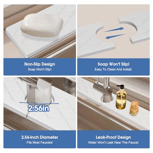 Sink Water Splash Guard, Stone Faucet Mat for Kitchen Sink, Water Absorbing Stone Drying Tray for Bathroom, Prevent Moisture for Kitchen Bathroom Counter, Matte white, 30" x 4" by NSVNSV - Used condition - Image 6