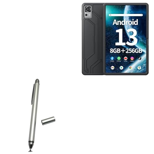 BoxWave Stylus Pen Compatible with Naclud Android 13 Tablet Octa-core (12 in) - DualTip Capacitive Stylus, Fiber Tip Disc Tip Capacitive Stylus Pen - Metallic Silver