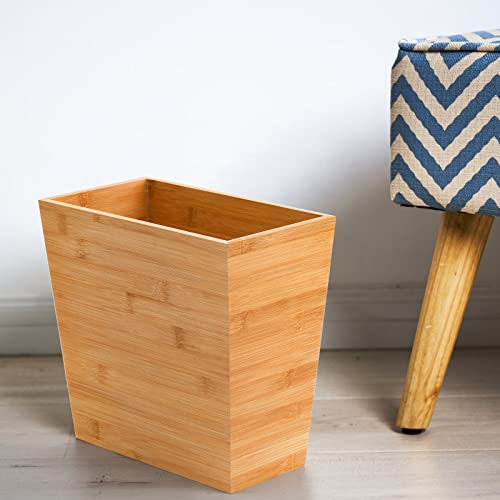 Topzea Bamboo Waste Basket, Rectangular Narrow Trash Can Wastebasket Waste Bin Garbage Can For Bathroom, Bedroom, Office And Home, 10.5" X 5.75" X 10" #TOP4