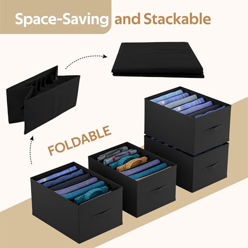 Image of Kuber Industries Non Woven Medium Foldable Clothes Organiser with 7 Grid | Dress Storage Box For Jeans & Shirt | Wardrobe Storage Organizer | Bedroom Almirah Organizer Items | Black