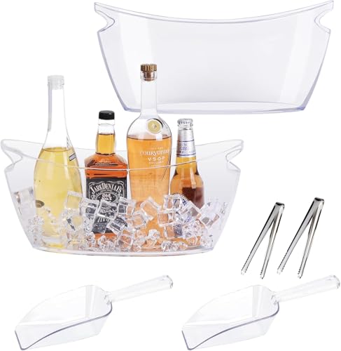 5L 2 Pack Portable Ice Bucket Set with Ice Tongs & Scoop – Plastic Drink Cooler for Champagne, Wine, Beer, and Cocktails – Perfect for Parties, Bars, Picnics, and Gatherings