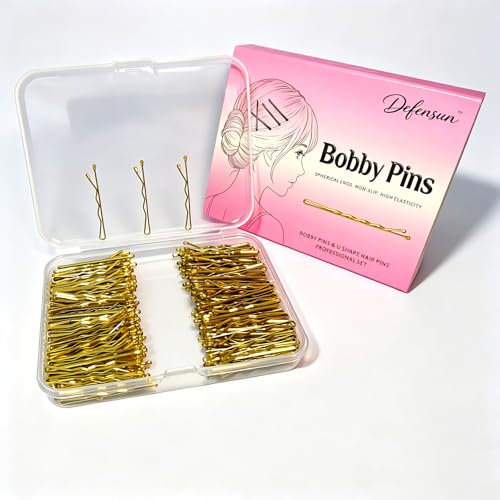 DEFENSUN 200 Pcs Mini Bobby Pins 1.38 Inch, Gold & Blonde Small Short Hair Pins, Strong Hold Non-Slip Mini Decorative Hair Styling Pins with Storage Box for Women Girls Thin Hair Updo Bun Braid Wig