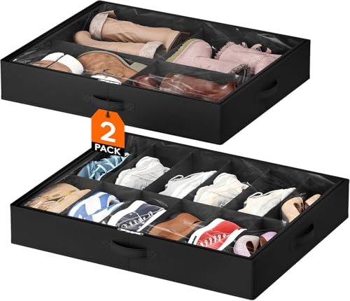 Lifewit Bolsas de Almacenamiento para Zapatos con Ventana Transparente, Cajas Almacenaje Zapatos Plegables Debajo de la Cama con Asas, Organizador Zapatos, Gris, 1 x 12 + 4 Pares