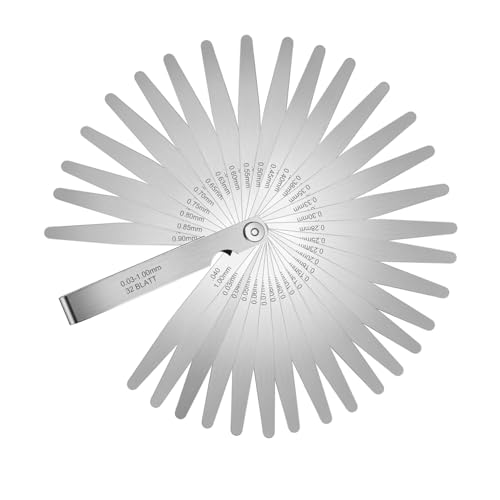 ZHQZZPH 32 Blades Stainless Steel Feeler Gauges Set - Metric & Imperial Measuring Tools for Spark Plug and Valve Gap Adjustment, 0.03-1mm / 0.001-0.040 Inch