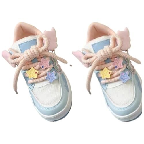 Cute Bow Star Shoes for Girls - Chunky Platform Y2K Retro Pretty Pastel Sneakers Accessories Include Wings