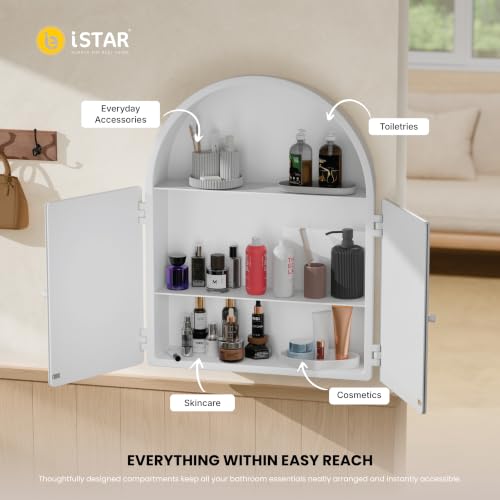 Image of iSTAR Wall Mounted Storage Mirror Cabinet, Bathroom Wall Mirror with Storage Shelf Mirror with Hidden Cabinet Organizer | Modern Wall Mounted for Bathroom, Bedroom, Washbasin (White)