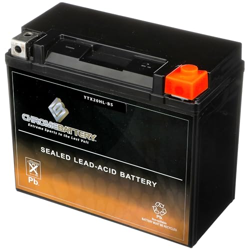 Image of CB CHROMEBATTERY YTX20HL-BS 12 V 310 CCA AGM - Maintenance-Free 19 Ah Battery for ATV, UTV, Motorcycle, Snowmobile, Jet Ski - T3 Nut & Bolt Terminal - Fits Harley, Yamaha, Polaris & More