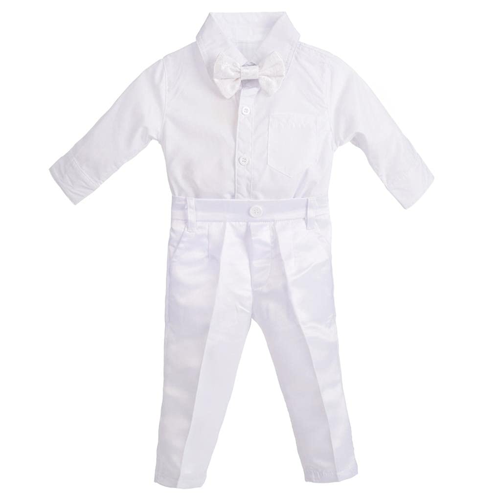 Lito Angels Ropa de Bautizo Traje de Boda Blanco para Bebe Niño, Manga Larga, Floral, Talla 6-24 Meses