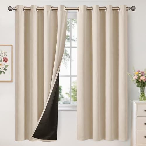 Image of YoungsTex 100% Blackout Curtains 72 Inches Long for Bedroom, Thermal Insulated Black Out Drapes with Grommet Full Room Darkening with Layer for Living Room, Champagne, 2 Panels, 52 X 72 Inch