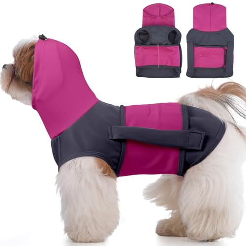 DENTRUN Beruhigungsweste für Hunde, Hundemantel für ängstliche, Hundemantel Mit Beruhigender Kapuze und Ohrenschutz, Gehen Sie Raus, Feuerwerk (Blau, S)