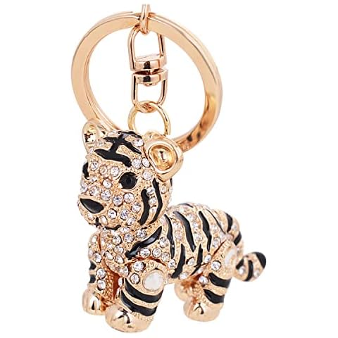 YeBon Cute Full Rhinestone 3D Tiger Head Key Ring/Car keychain/lady bag ornament pendant Jewelry (White) Cover