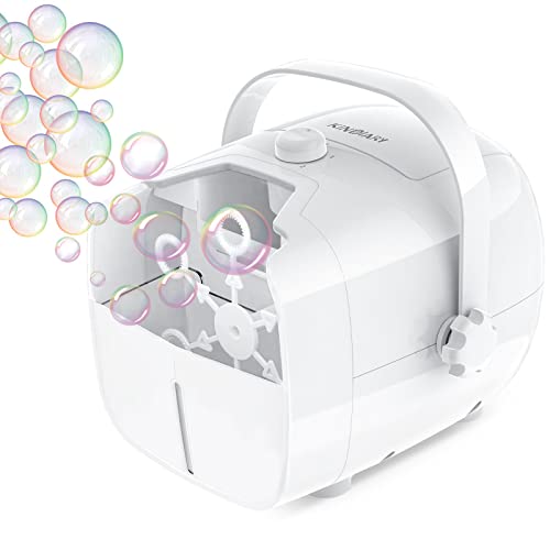 1byone Tragbare Seifenblasenmaschine, Automatischer Seifenblasen angetrieben von Batterie oder Stecker, Outdoor / Indoor Seifenblasenwerfer für besonders viele Seifenblasen - Weiß
