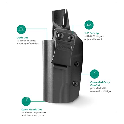 GRITR IWB Kydex Left Hand Handgun Holster for Men & Women Concealed Carry Compatible with 1911 Models | Open Bottom, Optic Cut & Adjustable Retention