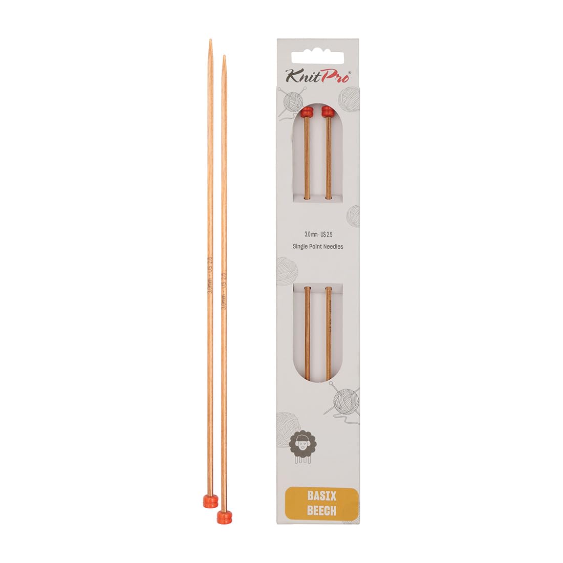 KnitPro Basix Beech Single Pointed Needles 16" (40cm) | 3.00mm