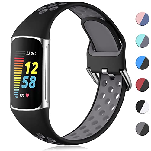 CeMiKa Bracelet Silicone Compatible avec Bracelet Fitbit Charge 5, Bandes Sport Douces Respirantes pour Sangle Charge 5, Bracelet Réglable Étanche pour Fitbit Charge 5 Bracelet, Petit Grand