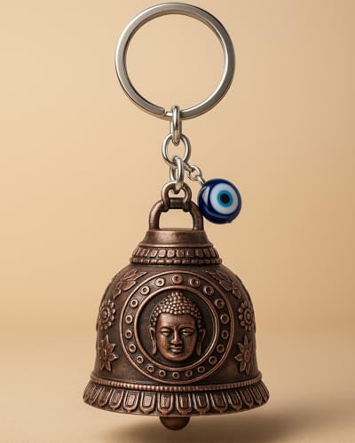 Image of Tiny Tim Guardian Bell with Evil Eye Charm - Protective Motorcycle & Car Accessory - Tibetan-Inspired Design - Wards Off Negative Energy - Ideal Gift for Bikers & Travelers