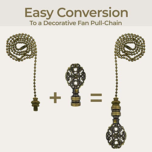 Image of Royal Designs, Inc. Oval Filigree Finial with Fan Pull Chain, Antique Brass - Pack of 1