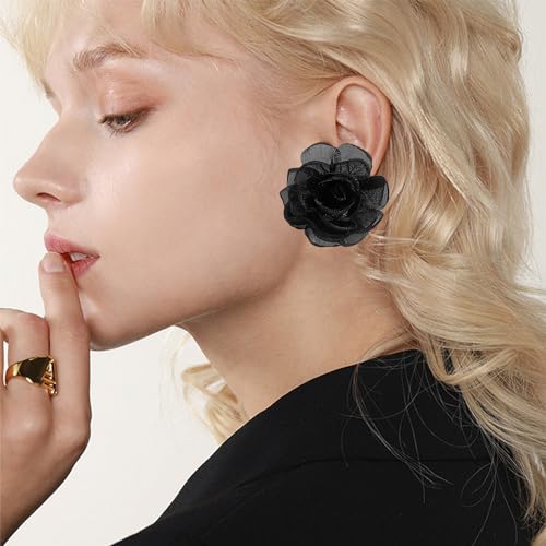 Bohemian Handmade Fabric Chiffon Rose Flower Lightweight Stud Earrings Gauze Unique Simulation Stereoscopic Floral Petal Earrings For Women Jewelry Gift2