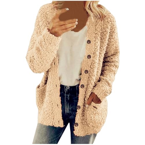 LRMQS Sherpa Jacket Women Trendy Fleece Fuzzy Warm Teddy Cozy Cardigan Sweaters with Pockets Casual Soft Winter Coats Clothes