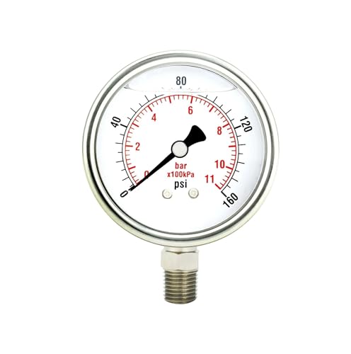 Manomètre de 2 pouces anti vibration 160 PSI en acier inoxydable montage bas