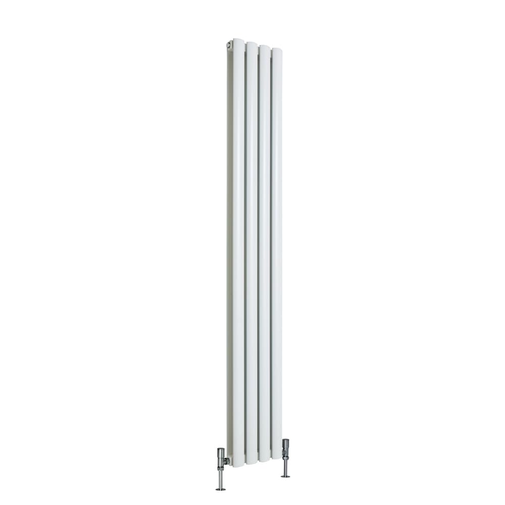 Milano White Aruba Vertical Double Oval Panel Aluminium Radiator - 1800Mm X 240Mm