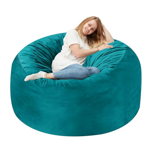 Homguava 3FT Bean Bag Chair: 3' Bean Bags with Memory Foam Filled, Large Beanbag Chairs Soft Sofa with Dutch Velet Cover-Sea Blue