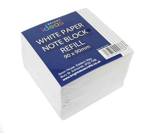Bright Ideas White Paper Note Block Refill, White, 9cm x 9cm Sheet Cube Note Box with White Sheets, Memo Block and Dispenser Message Pad & Small Writing Paper for School Office Home Bright Ideas White Paper Note Block Refill, White, 9cm x 9cm Sheet Cube Note Box with White Sheets, Memo Block and Dispenser Message Pad & Small Writing Paper for School Office Home