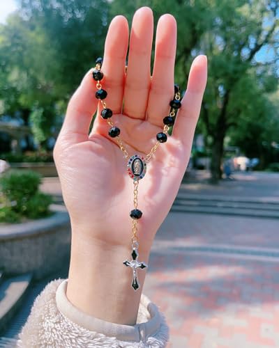 Car Rosary for Rearview Mirror Hanging - Catholic Religious Devout Gift with Virgin Mary Charm and Crucifix, Ideal Catholic Rosary Gifts for Men & Women (Black)2