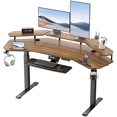 EUREKA ERGONOMIC Standing Desk Electric Adjustable Height Desk, Computer Desk w Keyboard Tray 72" Gaming Desk Music Studio Desk Sit Stand up Desk LED Monitor Stand,Dual Motor,Slot Design,Walnut Cover