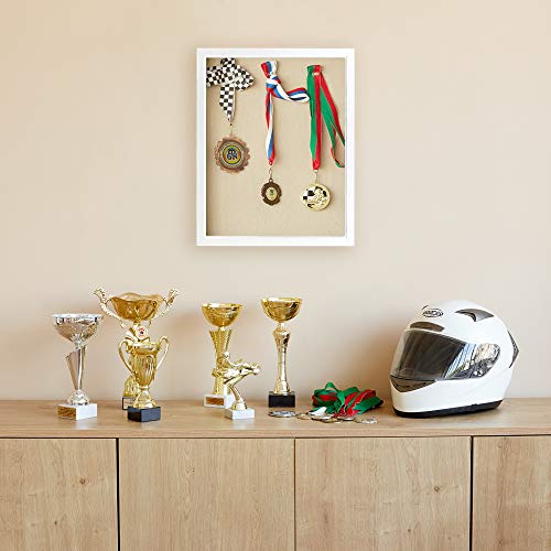 White Shadow Box Display Case - Set of 2 Deep Wood & Glass Shadowbox Frame 11x14 with Linen Board - Wall-Hanging & Free-Standing - 3D Showcase Keepsake Art Graduation Baby Wedding Military Sport Flag - Thumbnail 2